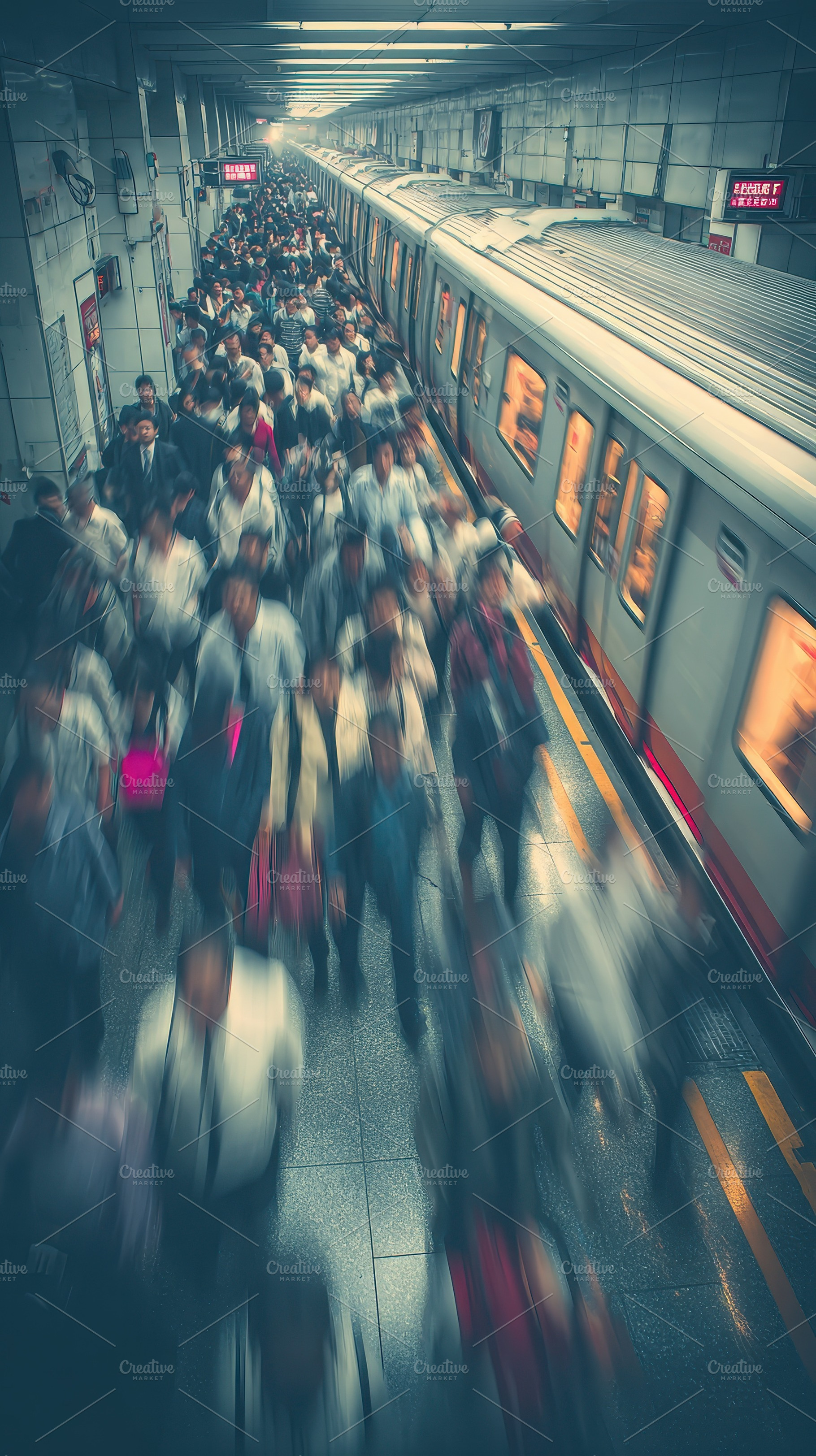 Subway Rush Hour Blurry Motion Train, a Photo by Pixeness Studio