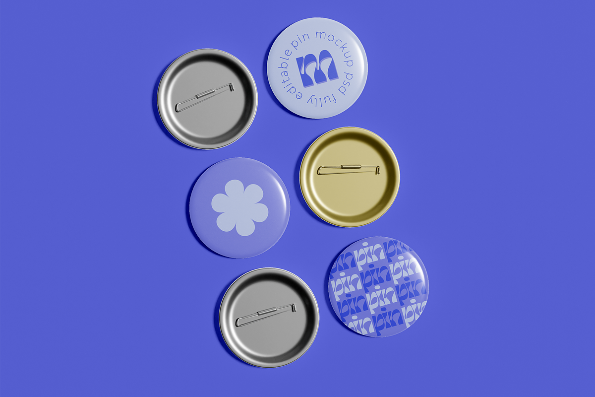 Six Metallic Pins Mockup, an Apparel Mockup by Xtrahive