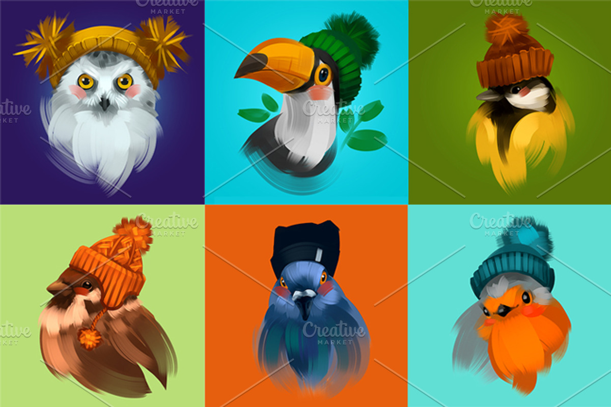Birds in winter hats, an Animal Illustration by Ira Cvetnaya (Photo 3 of 8)