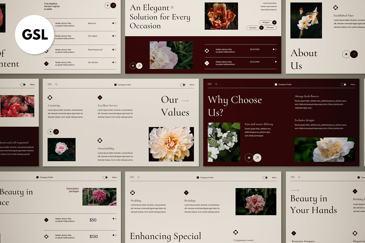 Red Flower Service Google Slide, a Presentation Template by graphicook (Photo 1 of 4)