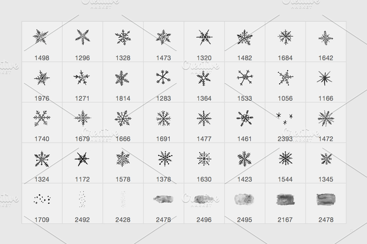 Watercolor snowflakes brushes (PS), a Brush Add-On by Little Bean (Photo 7 of 7)