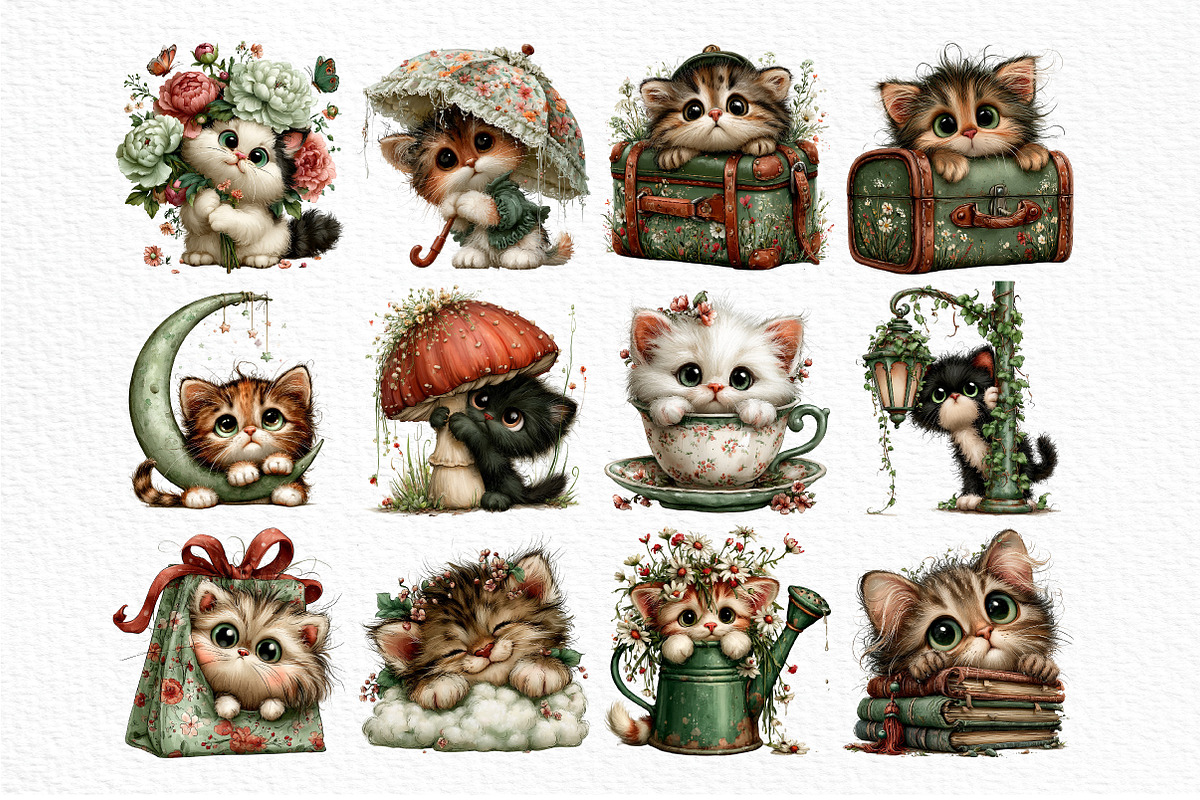 Whimsical Peeking Cat Clipart, a Seasonal Illustration by Craft Nest (Photo 6 of 10)