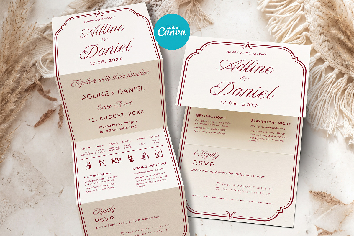 Burgundy Wedding Invitation Template, an Invitation Template by Arslan (Photo 2 of 3)