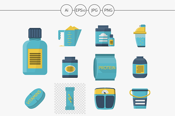 Sport supplements flat vector icons preview 2