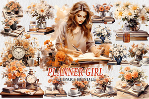Planner Girl Clipart, Planner Clip
