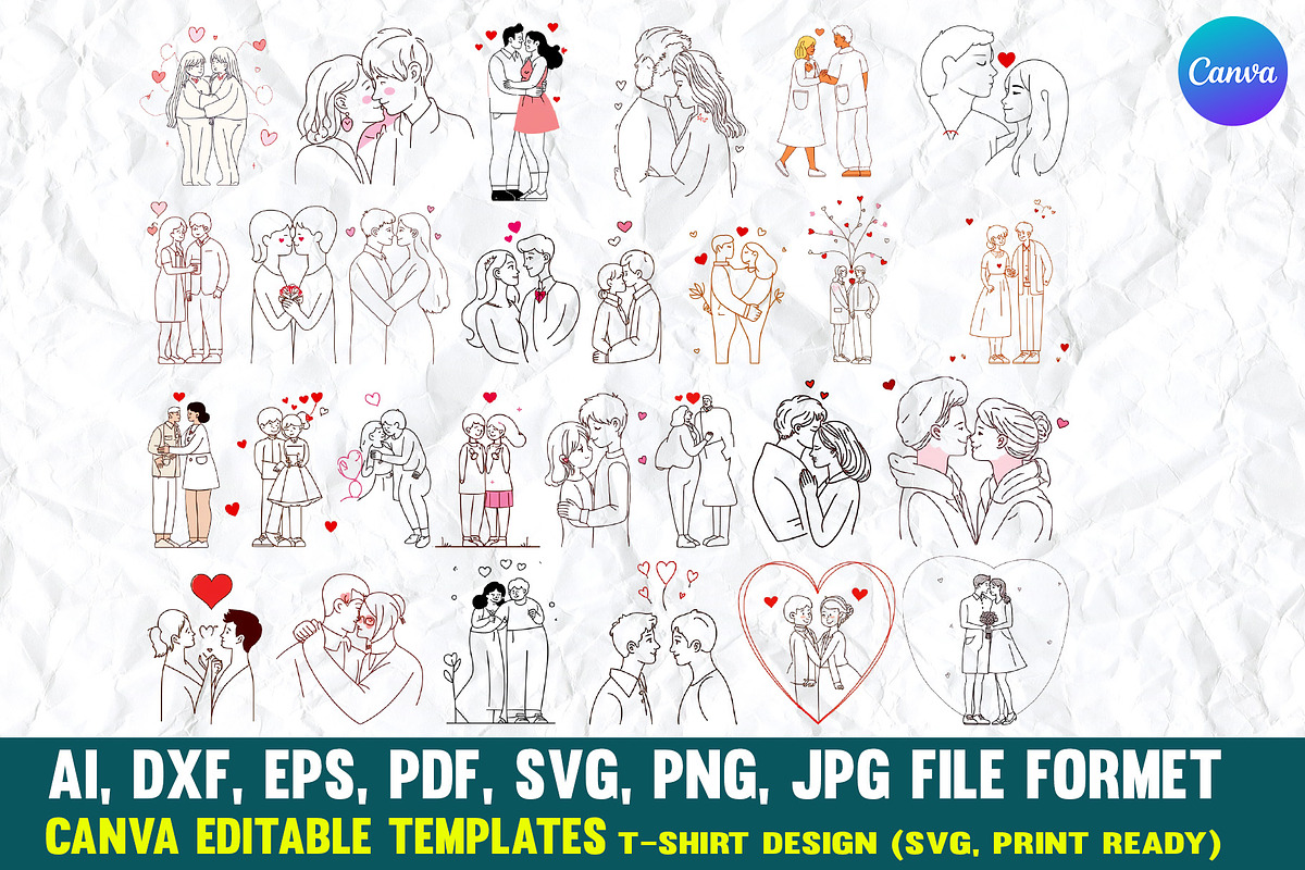 Romantic Line Art Valentine Design, a Pattern Graphic by VectorArtPrintableDesign (Photo 3 of 3)
