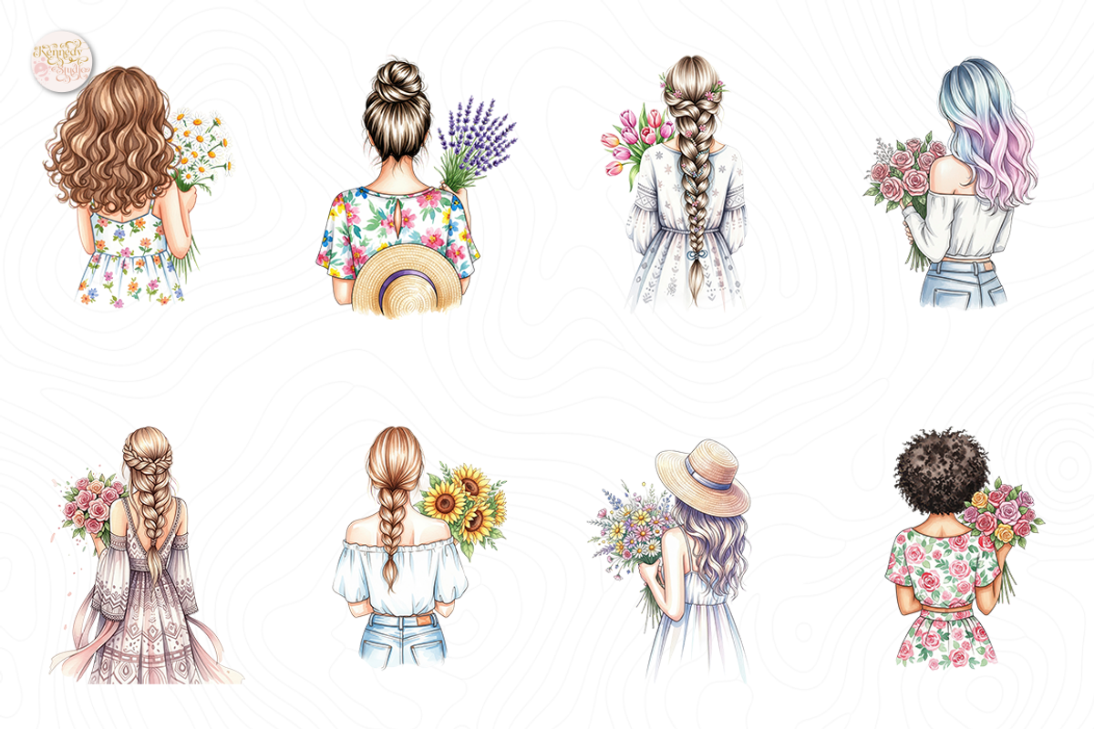 Back View Floral Girl PNG Clipart., a Person Illustration by KennedyStudio (Photo 2 of 5)