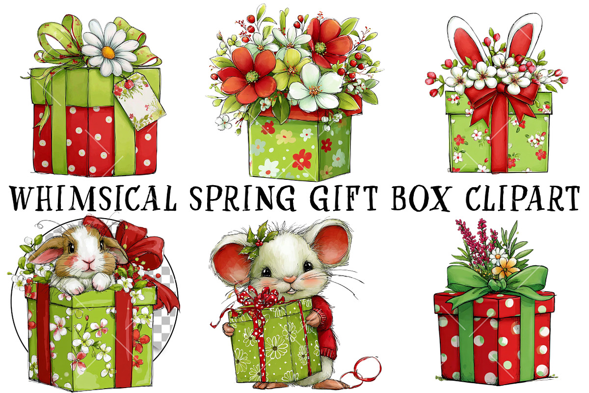 Whimsical Spring Gift Box Clipart, an Illustration by OK Design (Photo 2 of 6)