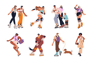 Happy people on roller skates set, a Person Illustration by PaperTrident
