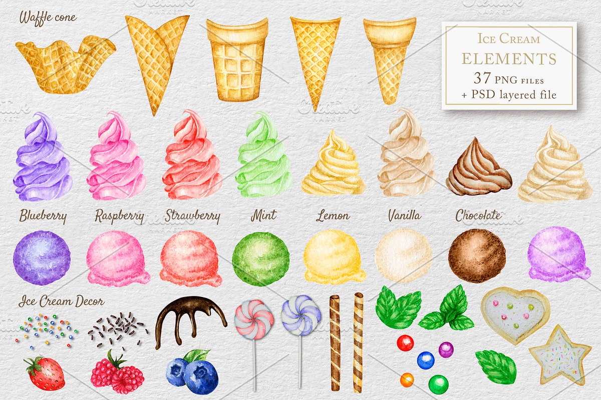 Ice Cream Watercolor Constructor, an Object Graphic by svetlanaARTdreams (Photo 2 of 9)