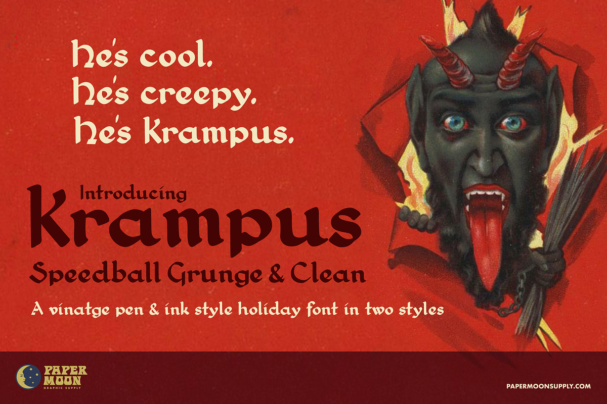 Krampus Speedball Vintage Font, a Script Font by Paper Moon Graphic Supply (Photo 1 of 12)