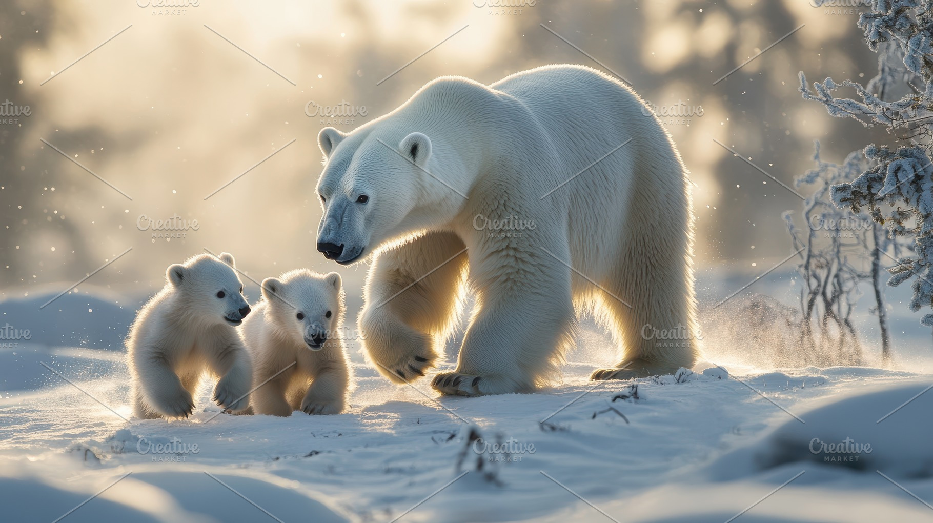 Polar Bear Family: A majestic mother, an Animal Photo by Pixeness
