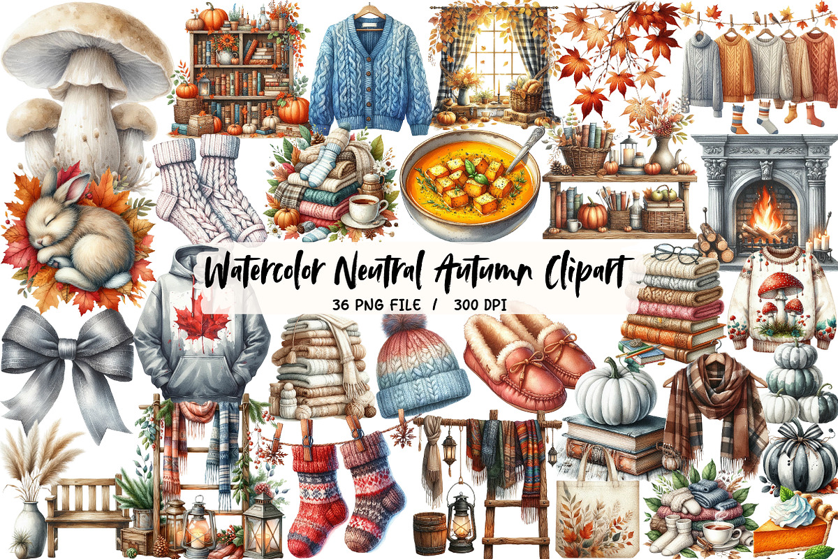 Watercolor Neutral Autumn Clipart, an Illustration by Libby Wishes (Photo 1 of 4)