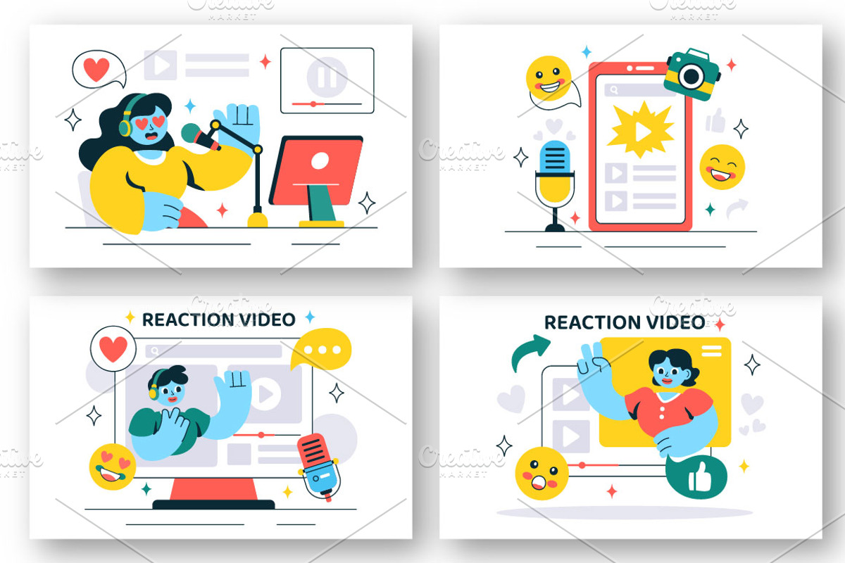 10 Social Media Reaction Video, a Person Illustration by denayunebgt (Photo 2 of 4)
