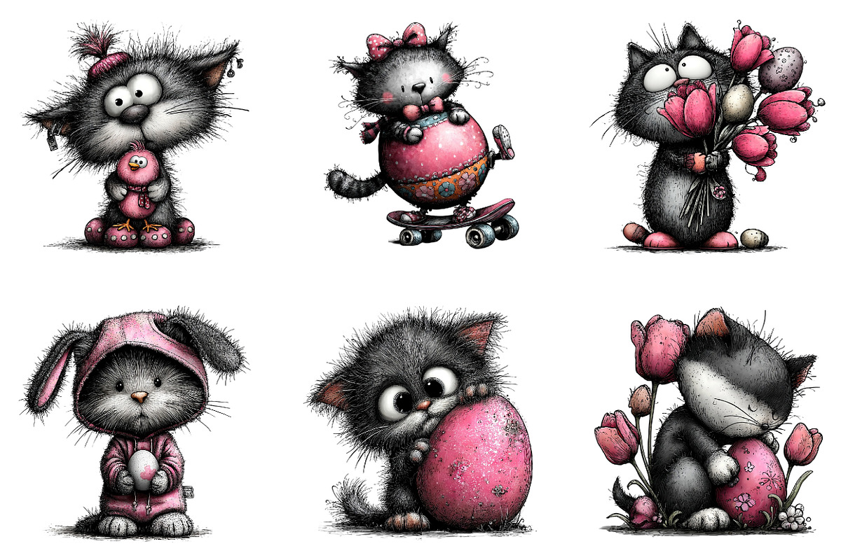 Whimsical Easter Cat Clipart, an Illustration by CreationArt (Photo 5 of 7)