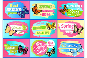 Sale Spring Discounts Set Vector Illustration