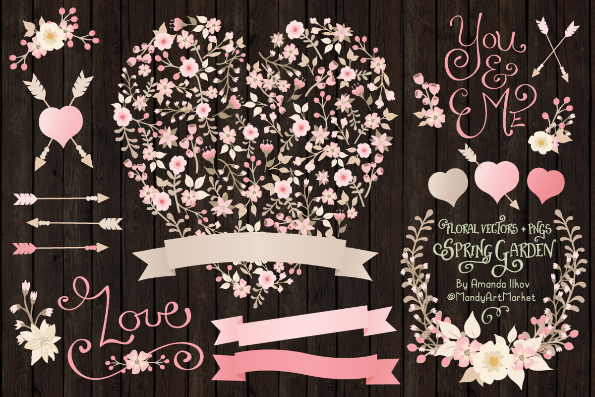 Soft Pink Floral Heart & Banners, an Illustration by Amanda Ilkov (Photo 2 of 4)