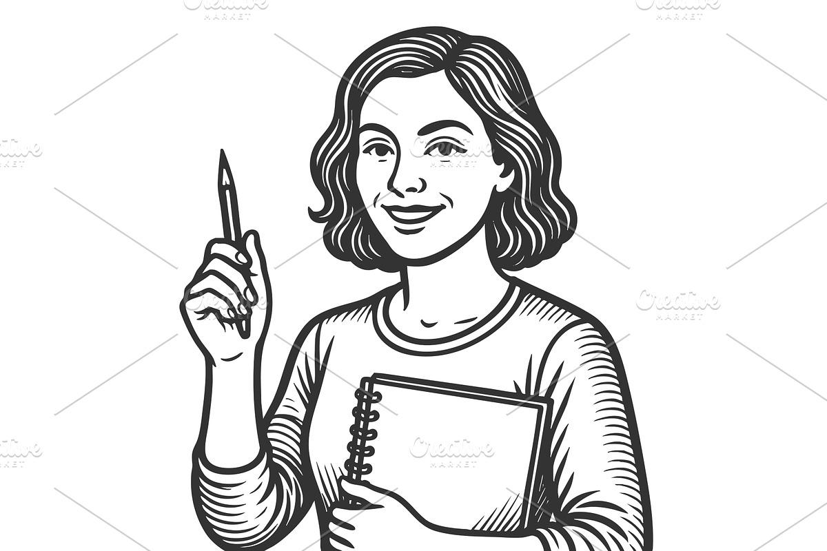 Smiling Female Illustrator with Pen, a Person Illustration by AlexArt