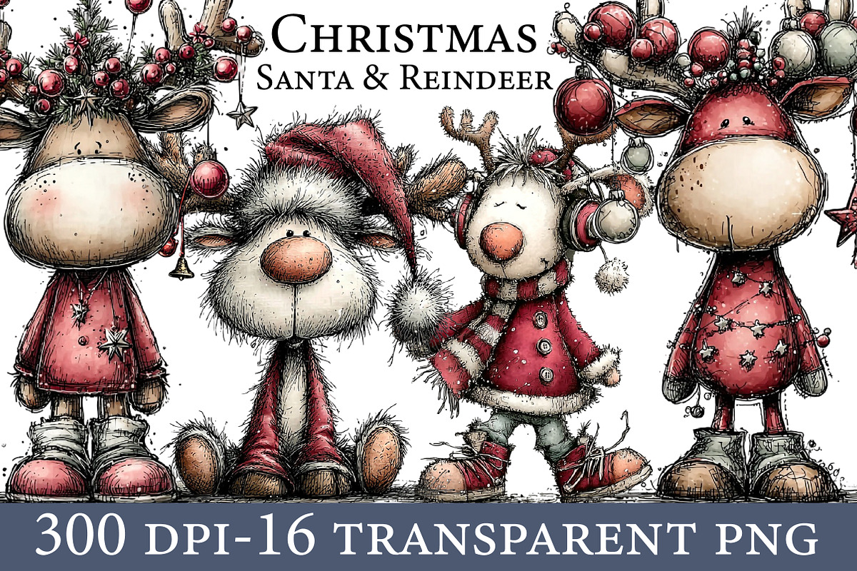 Funny Christmas Santa & Reindeer, an Illustration by Designworld (Photo 1 of 7)