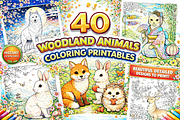 Woodland Animal Coloring Printables, an Animal Illustration by Image for Sale (Thumbnail 1 of 3)