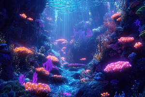 Light dances through coral reef, a Photo by Pavel_design