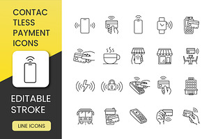 Contactless Payment Icon Set, an Outline Icon by Grand Design
