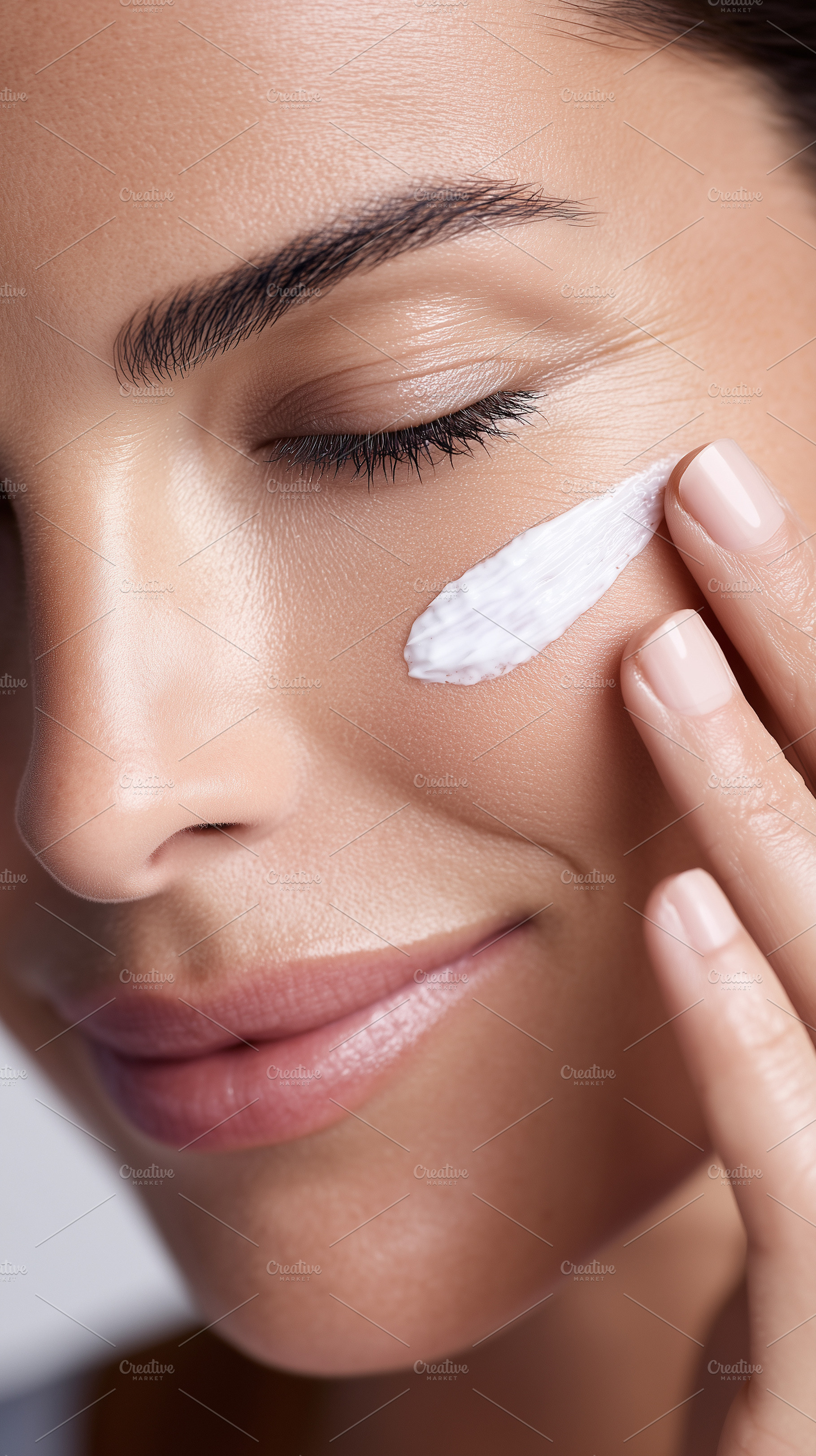 Woman gently applies moisturizer, a Beauty & Fashion Photo by MistyDay