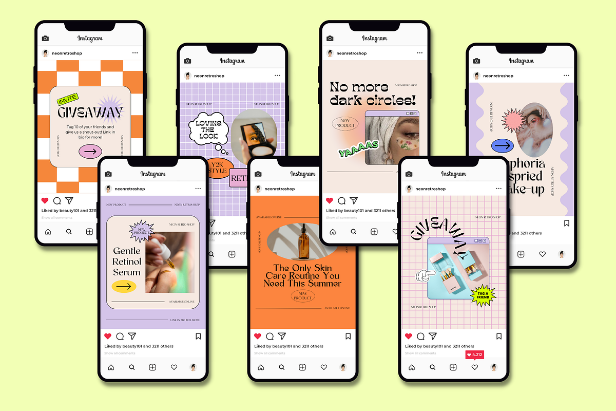 Neon Retro Canva Instagram Puzzle, a Social Media Template by Guavamelo Studio (Photo 3 of 16)