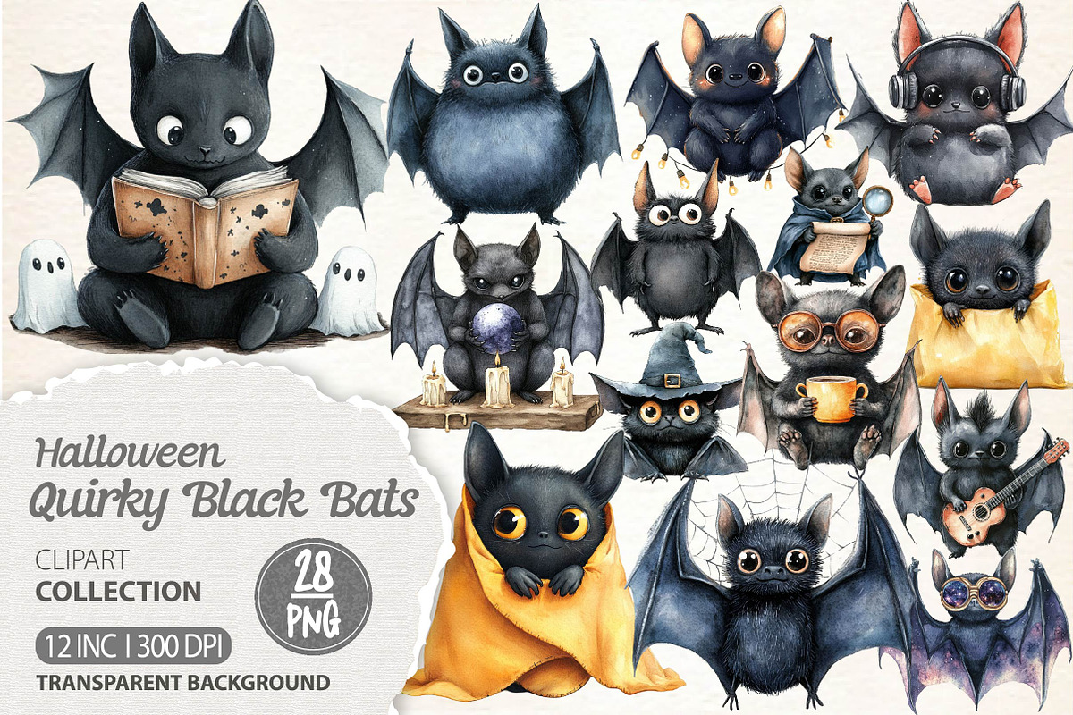 Quirky Halloween Black Bat Clipart, an Illustration by Dream Creation (Photo 1 of 5)