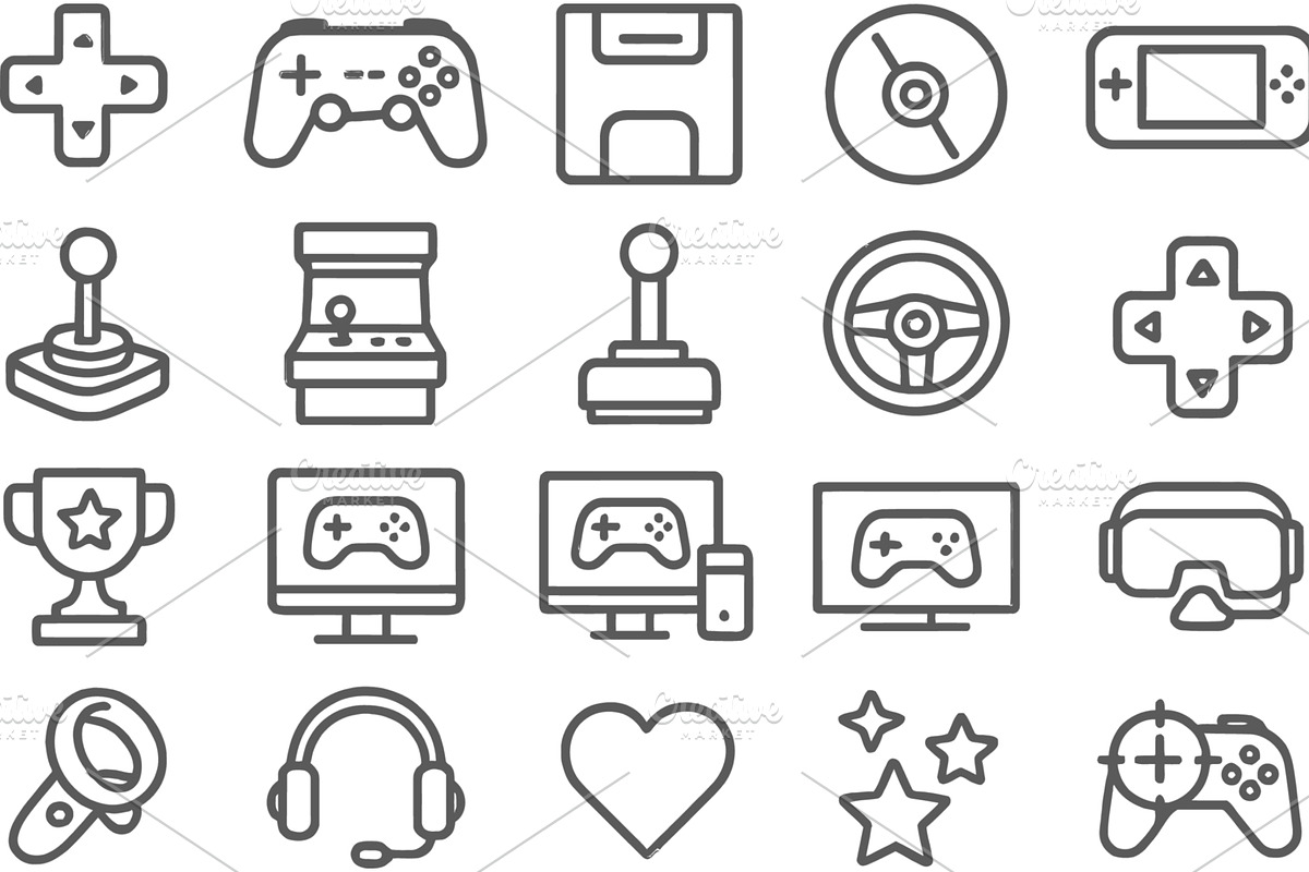 Line icons representing gaming, a Technology Illustration by ZinetroN