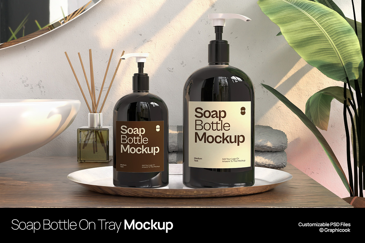 Soap Bottle On Tray Mockup, a Packaging Mockup by graphicook (Photo 1 of 4)