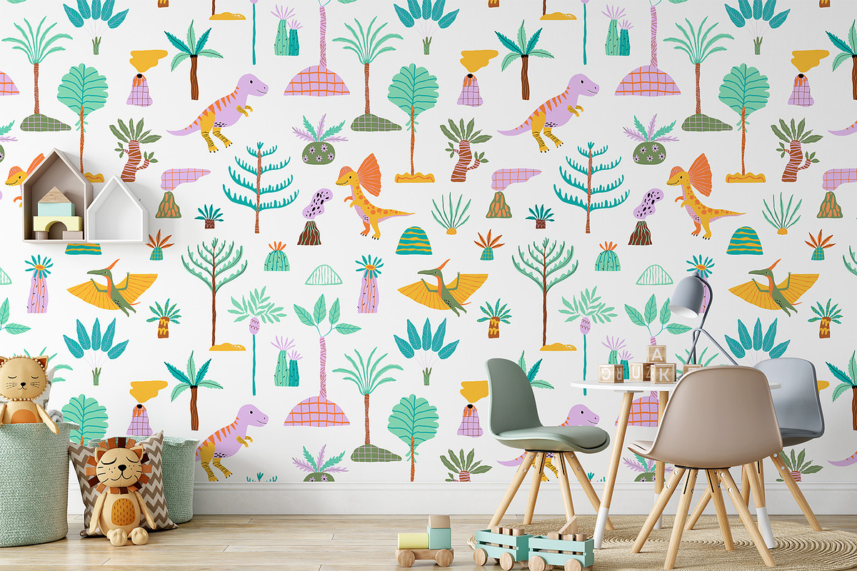 Dino illustration Patterns Posters, an Animal Illustration by OxanaTally (Photo 11 of 14)