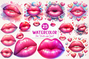 Watercolor Pink Valentine Lips Png, an Illustration by SinaCreation