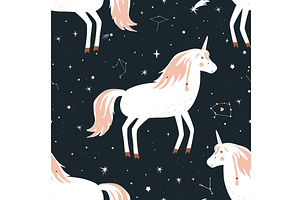 Seamless pattern with cute unicorns, an Animal Illustration by Toltemara