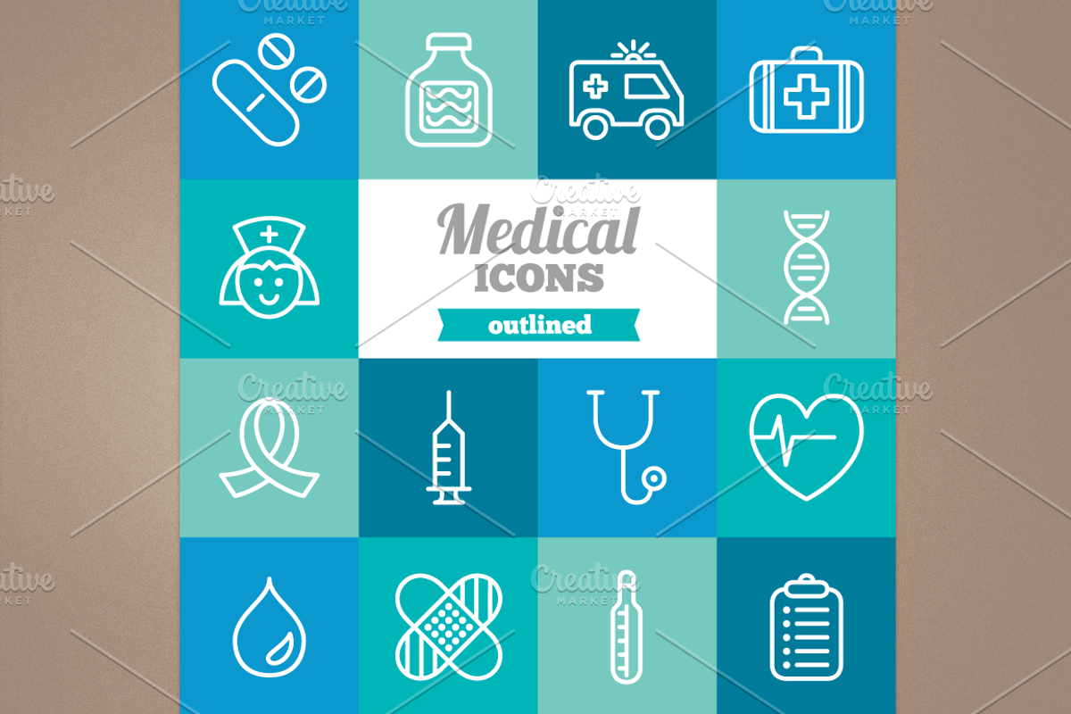 Outlined medical icons