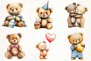 Teddy Bear Watercolor Clipart, an Illustration by Watercolor design (Thumbnail 3 of 4)