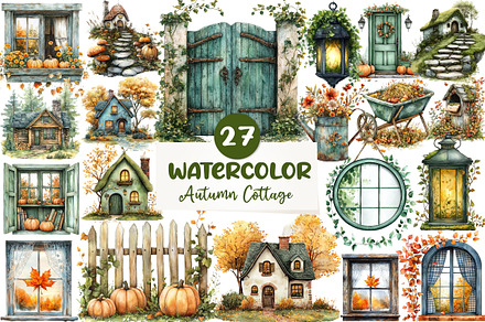 Green Autumn Cottage Clipart, an Illustration by CreationArt