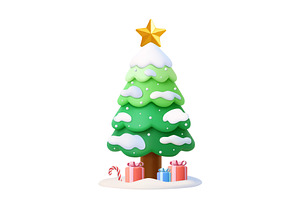 3d Snowy Christmas Tree with