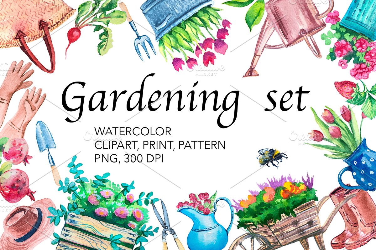 Watercolor Gardening Set, an Illustration by lilisavelieva (Photo 1 of 7)