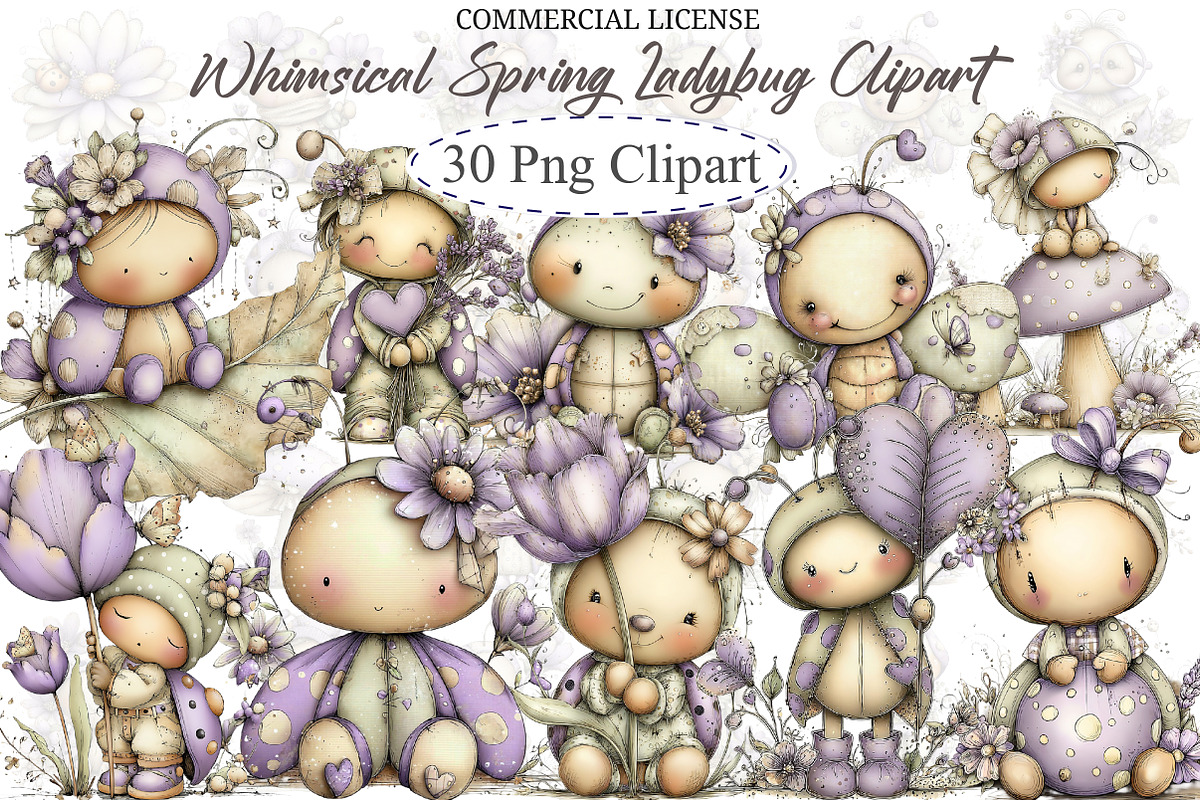Whimsical Spring Ladybug Clipart, an Illustration by designcity5 (Photo 1 of 5)