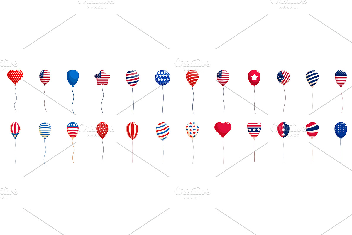 4th july air balloon icons set, an Object Illustration by Ylivdesign
