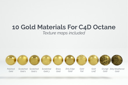 10 Gold Materials For Cinema4D Octan, a Textures & Material 3D Model by 3DTreatment