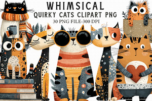 Quirky Cats Clipart PNG, an Illustration by Libby Wishes