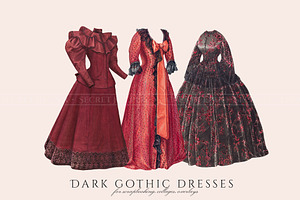 Vintage Dark Gothic Dresses Clipart