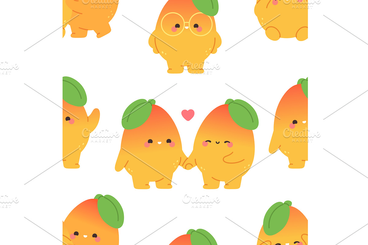 Funny mango seamless pattern. Juicy, a Food Illustration by LadadikArt