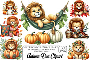 Watercolor Autumn Lion Clipart, an Illustration by DreamPrint404 (Thumbnail 1 of 6)