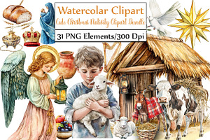 Cute Christmas Nativity Clipart Bund, an Illustration by DreamCafeArt