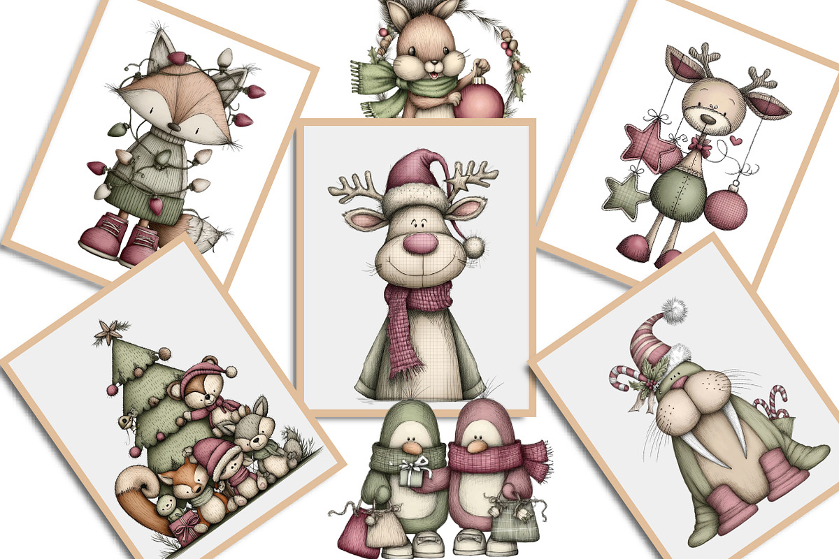 Whimsical Christmas Animals Clipart, an Illustration by Creative Art (Photo 8 of 11)