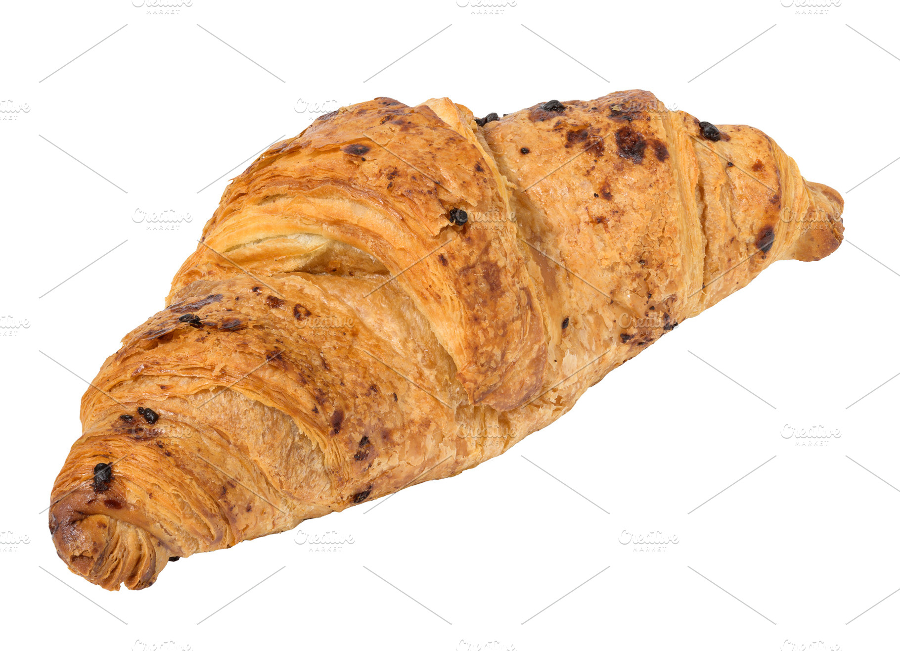 Baked croissant on a white isolated background, a Food & Drink Photo by ndanko
