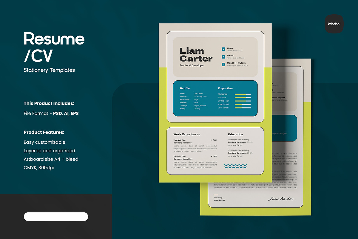 Resume/CV – Vol. 355, a Resume Template by kdadan. (Photo 1 of 2)